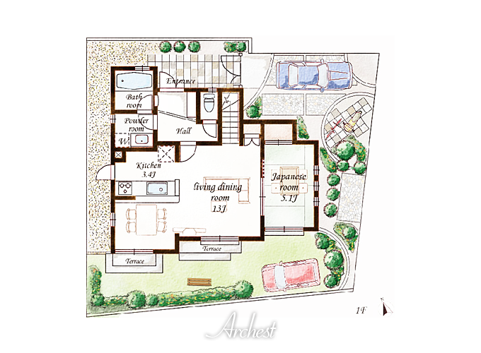手描きパース作成代行 【戸建住宅】 水彩タッチのサンプル